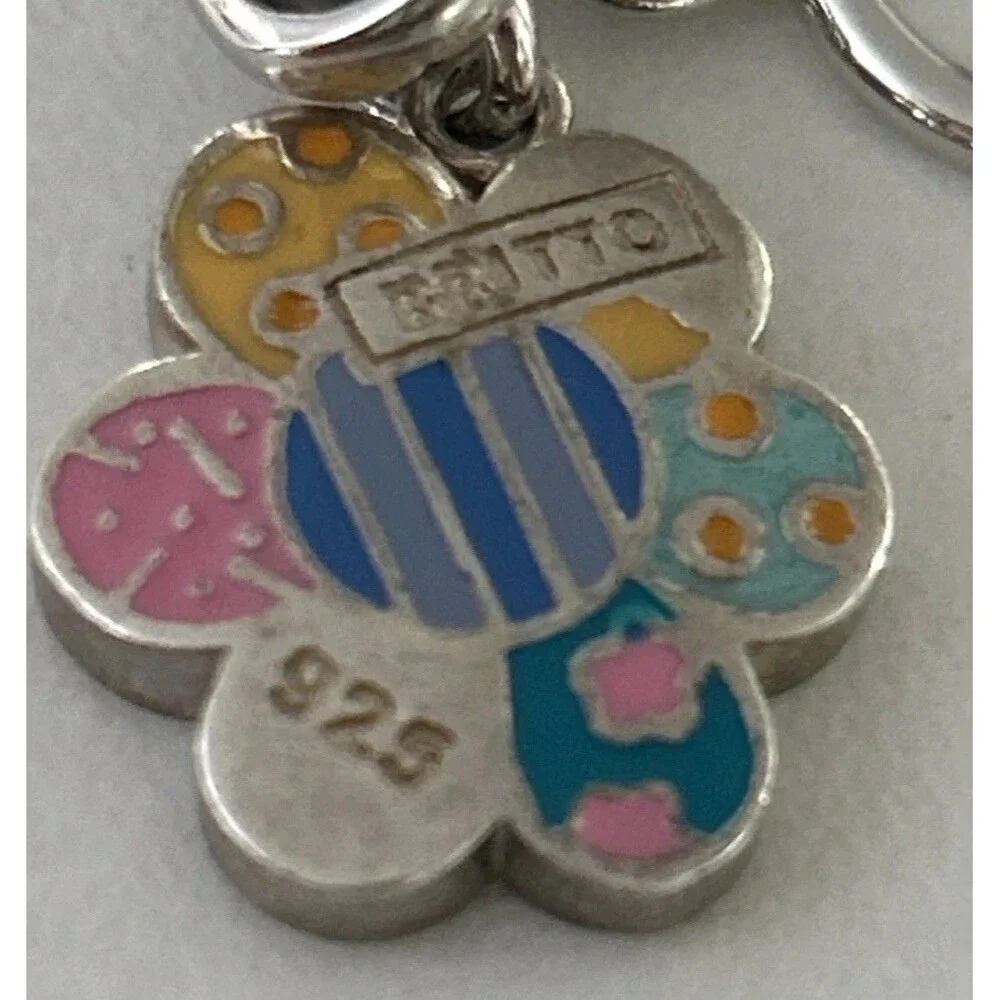 Romero Britto Sterling Silver Enamel Flower Charm On 925 Link Bracelet Art Basel